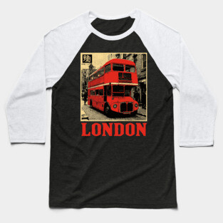 Vintage London Double Decker Bus Street Art T-Shirt Baseball T-Shirt
