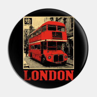 Vintage London Double Decker Bus Street Art T-Shirt Pin