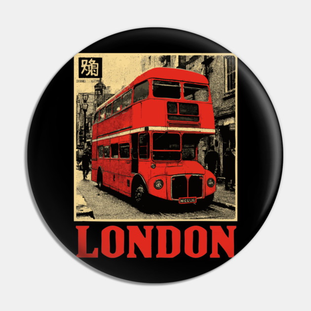 Vintage London Double Decker Bus Street Art T-Shirt Pin by TuncGK