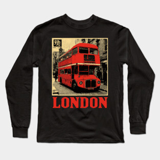 Vintage London Double Decker Bus Street Art T-Shirt Long Sleeve T-Shirt