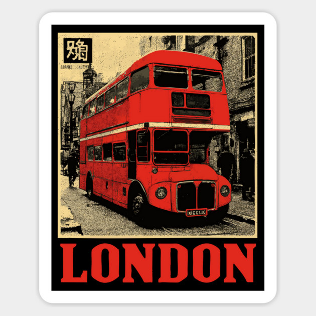 Vintage London Double Decker Bus Street Art T-Shirt Magnet by TuncGK
