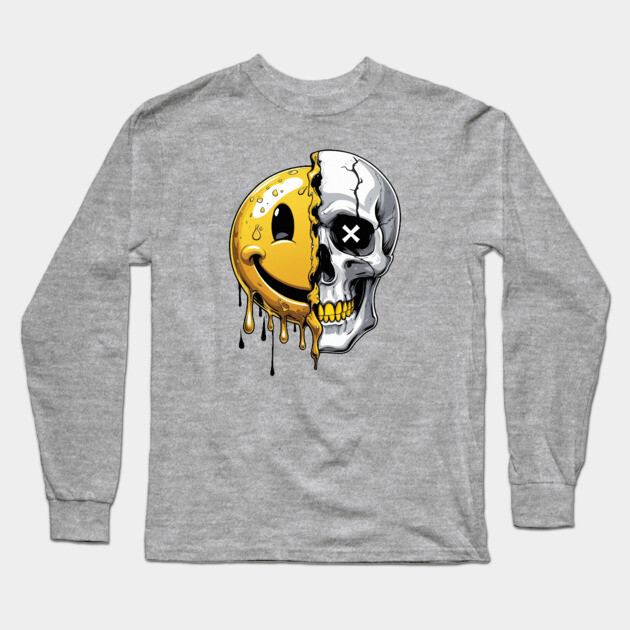 Melting Smiley Skull Long Sleeve T-Shirt by UrbanLifeApparel