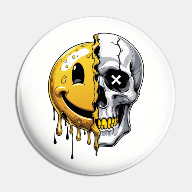 Melting Smiley Skull Pin by UrbanLifeApparel