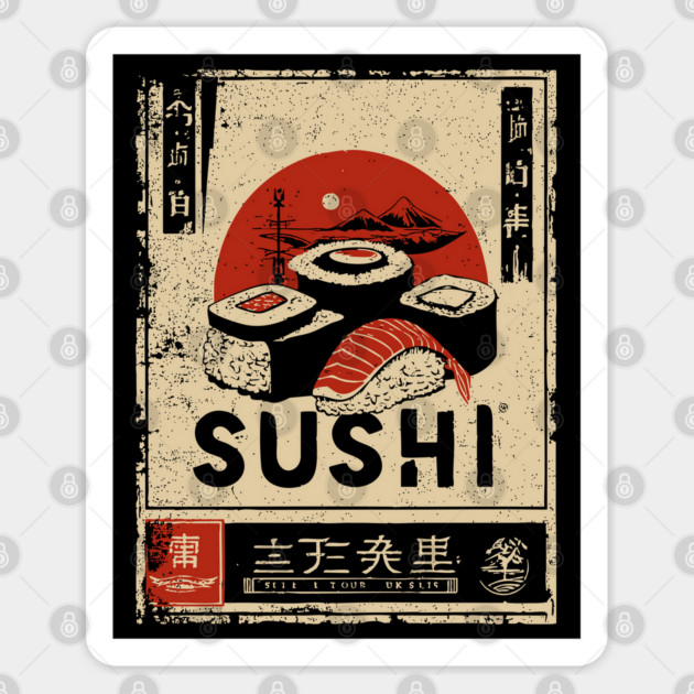 Sushi Poster - Japanese Style Ukiyo-e Sticker by TuncGK