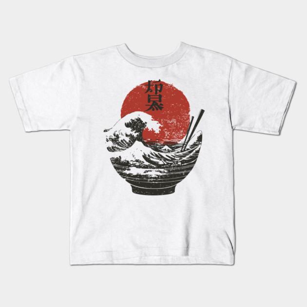 Bowl of Hokusai - Ramen Lovers Design Kids T-Shirt by TuncGK