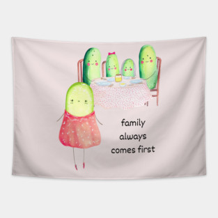 Kawaii Cucumber Family - Cute Design Tapestry