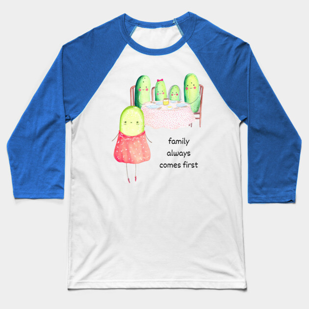 Kawaii Cucumber Family - Cute Design Baseball T-Shirt by TuncGK