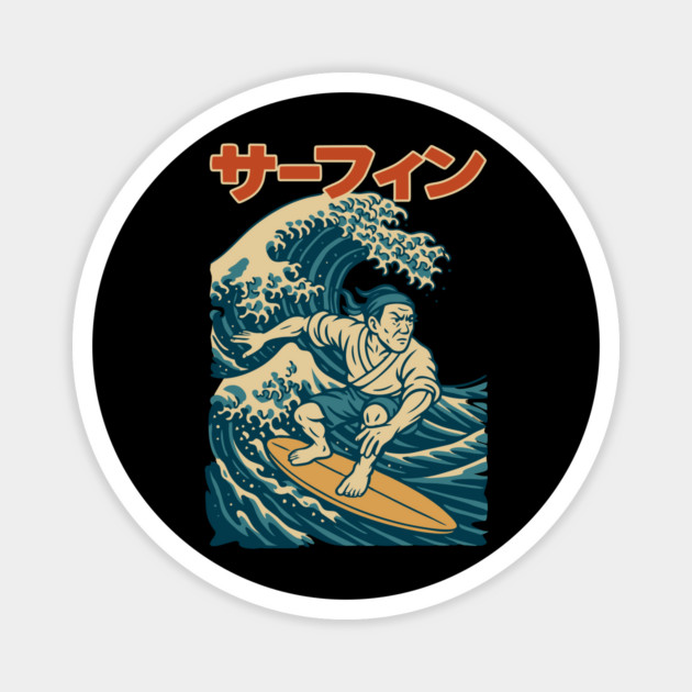 Surf Samurai Ukiyo-e Style Design Magnet by Designed By Marty