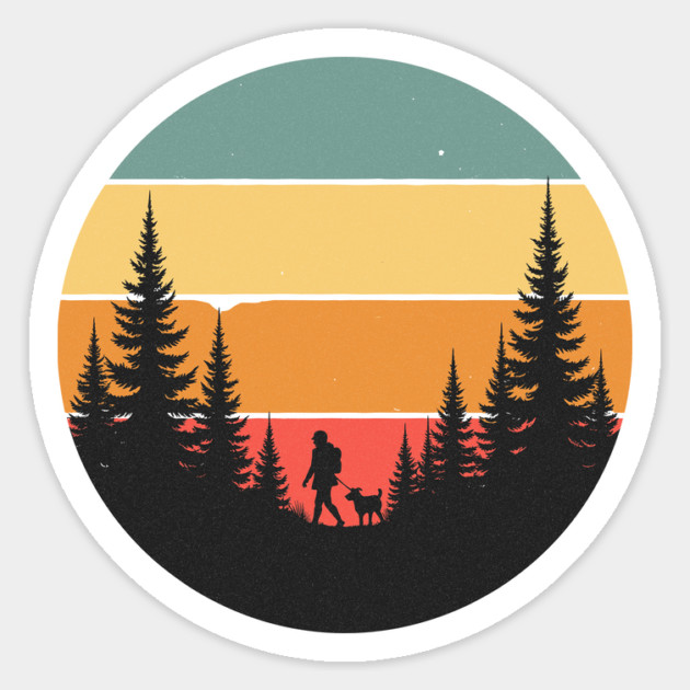 Dog Lover Nature Hike Retro Sunset Design Magnet by Designed By Marty