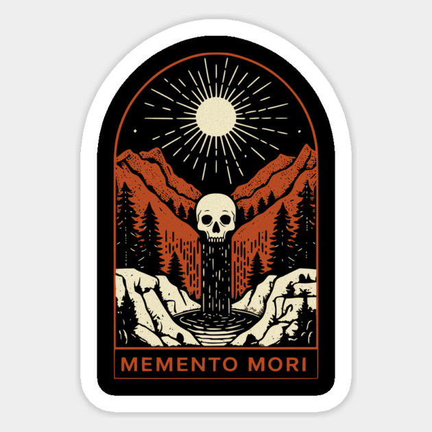 Memento Mori Waterfall Skull Design Sticker by Designed By Marty