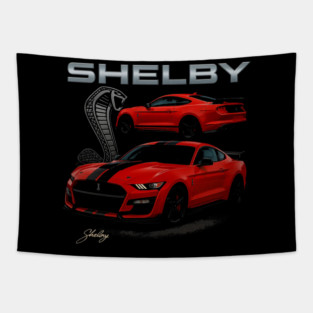 2020 Ford Shelby GT500 – Red Supercharged Mustang Muscle Car Art with Cobra Emblem Tapestry
