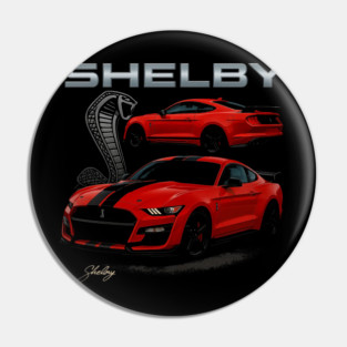 2020 Ford Shelby GT500 – Red Supercharged Mustang Muscle Car Art with Cobra Emblem Pin