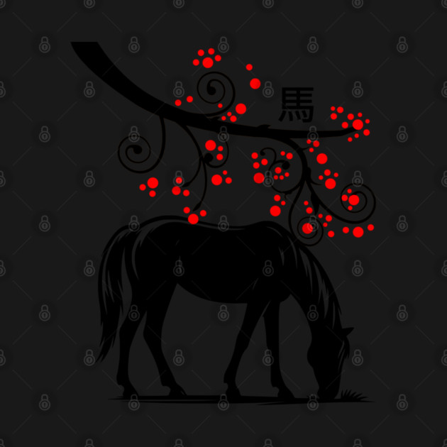 Chinese New Year Horse and Red Blossoms by HolidayBug