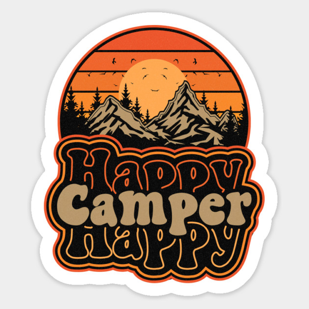 Happy Camper – Retro Mountain Sunset Magnet by Designed By Marty