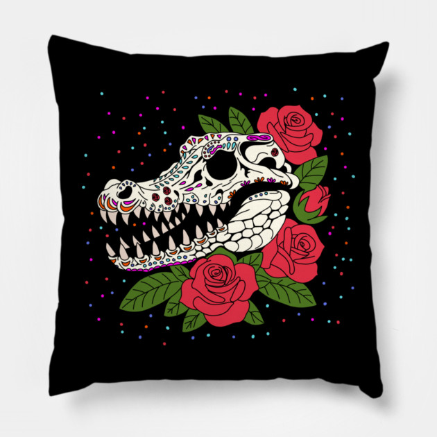 June's Rose & Crocodile Skull Pillow by H. R. Sinclair