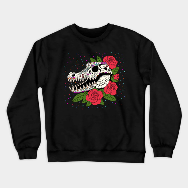 June's Rose & Crocodile Skull Crewneck Sweatshirt by H. R. Sinclair