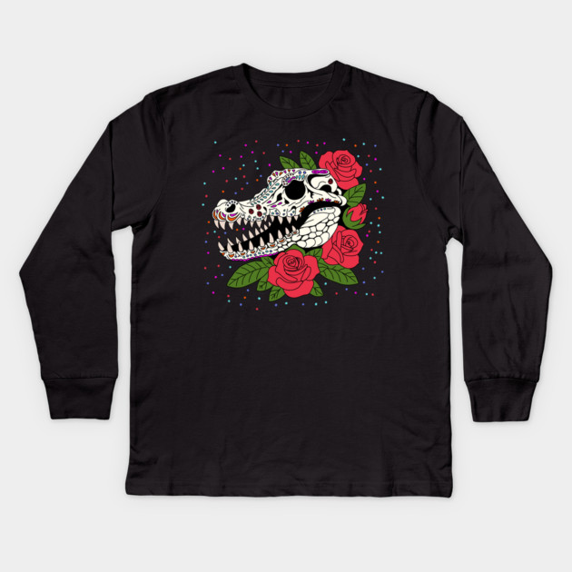 June's Rose & Crocodile Skull Kids Long Sleeve T-Shirt by H. R. Sinclair