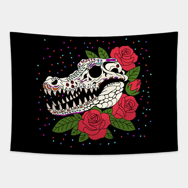 June's Rose & Crocodile Skull Tapestry by H. R. Sinclair