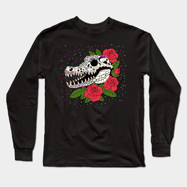 June's Rose & Crocodile Skull Long Sleeve T-Shirt by H. R. Sinclair