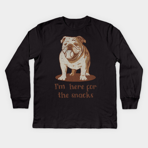 Here for the Snacks Cheeky Bulldog Kids Long Sleeve T-Shirt by DonWillisJrArt
