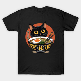 Cute Kawaii Cat Eating Ramen Funny Japanese Anime Cat Ramen Lover T-Shirt
