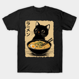 Cute Kawaii Cat Eating Ramen Funny Japanese Anime Cat Ramen Lover T-Shirt