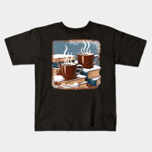 books coffee and snow Kids T-Shirt