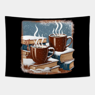 books coffee and snow Tapestry