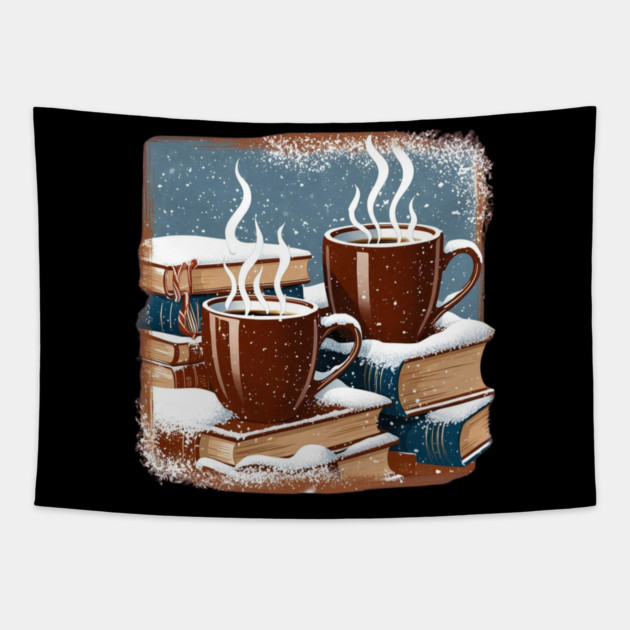 books coffee and snow Tapestry by SR8891