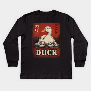 Mother Duck and her Ducklings - Ukiyo-e Style Kids Long Sleeve T-Shirt