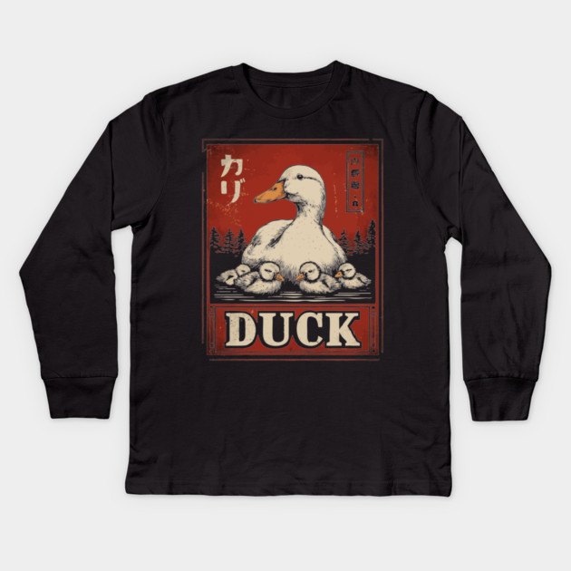 Mother Duck and her Ducklings - Ukiyo-e Style Kids Long Sleeve T-Shirt by TuncGK