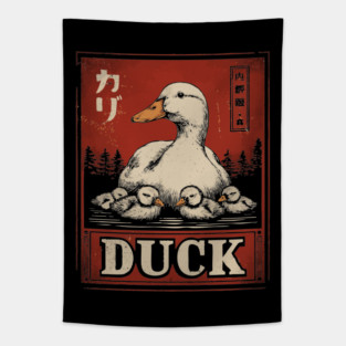Mother Duck and her Ducklings - Ukiyo-e Style Tapestry
