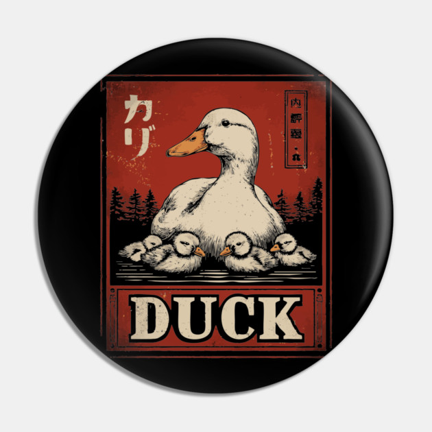 Mother Duck and her Ducklings - Ukiyo-e Style Pin by TuncGK