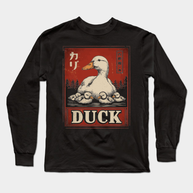 Mother Duck and her Ducklings - Ukiyo-e Style Long Sleeve T-Shirt by TuncGK