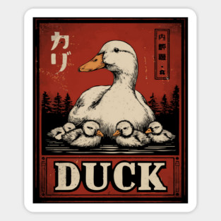 Mother Duck and her Ducklings - Ukiyo-e Style Sticker