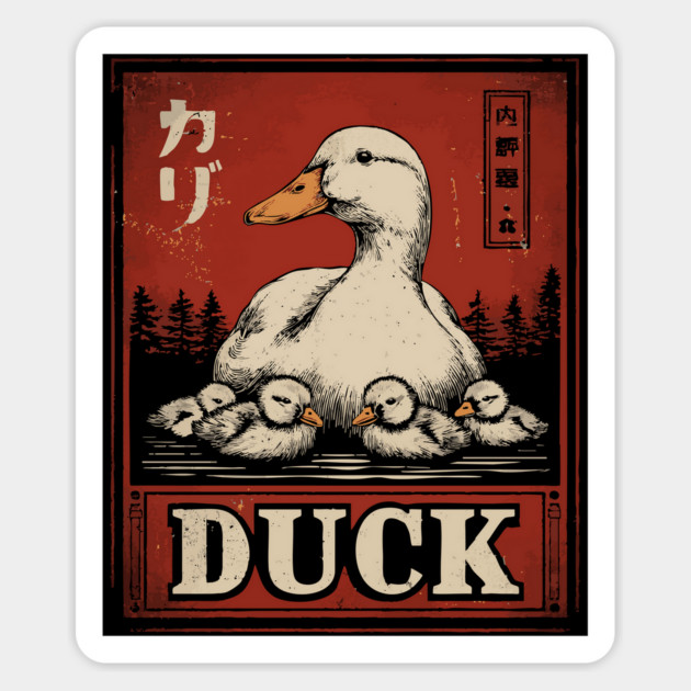 Mother Duck and her Ducklings - Ukiyo-e Style Magnet by TuncGK