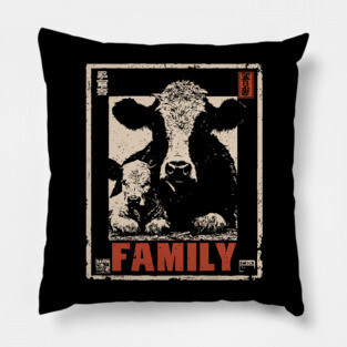 Cow and her Baby Calf - Ukiyo-e Style Pillow