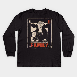 Cow and her Baby Calf - Ukiyo-e Style Kids Long Sleeve T-Shirt