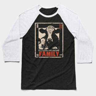 Cow and her Baby Calf - Ukiyo-e Style Baseball T-Shirt