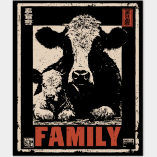 Cow and her Baby Calf - Ukiyo-e Style Posters and Art