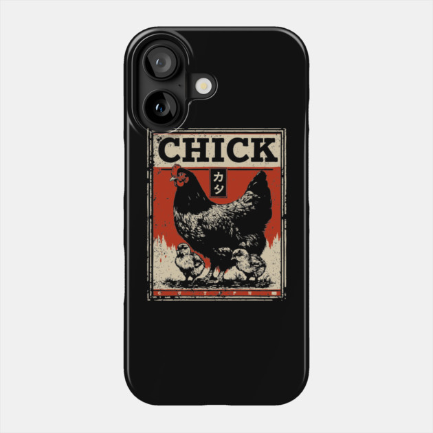 Chicken & her Baby Chicks - Ukiyo-e Style Phone Case by TuncGK