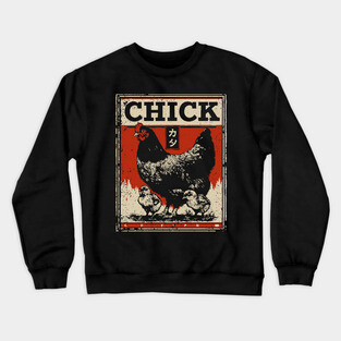 Chicken & her Baby Chicks - Ukiyo-e Style Crewneck Sweatshirt