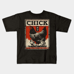 Chicken & her Baby Chicks - Ukiyo-e Style Kids T-Shirt