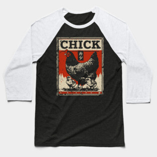 Chicken & her Baby Chicks - Ukiyo-e Style Baseball T-Shirt