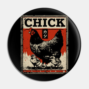 Chicken & her Baby Chicks - Ukiyo-e Style Pin