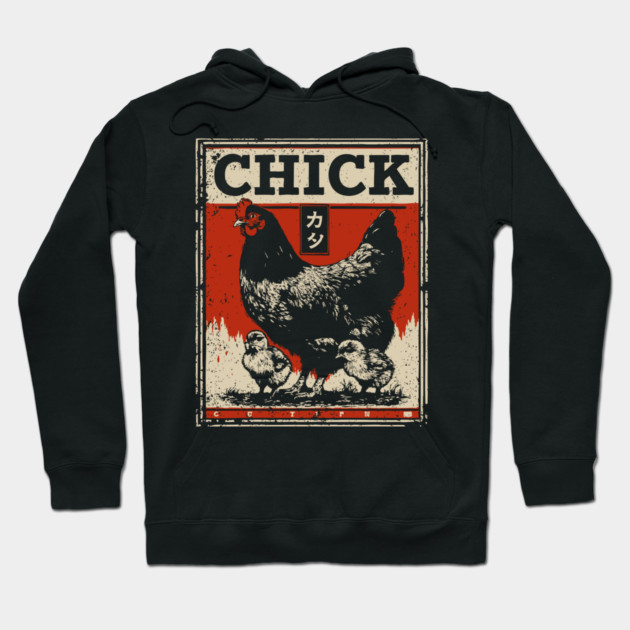 Chicken & her Baby Chicks - Ukiyo-e Style Hoodie by TuncGK