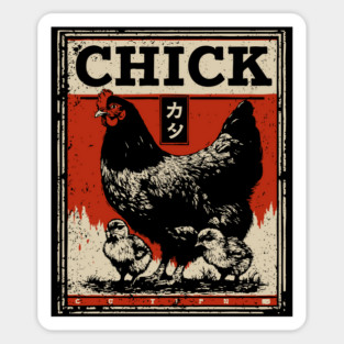 Chicken & her Baby Chicks - Ukiyo-e Style Sticker