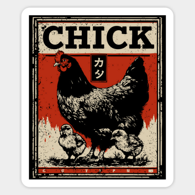 Chicken & her Baby Chicks - Ukiyo-e Style Magnet by TuncGK