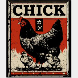 Chicken & her Baby Chicks - Ukiyo-e Style Posters and Art