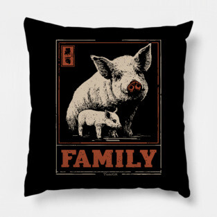 Pig Family - Japanese Woodblock Print Pillow